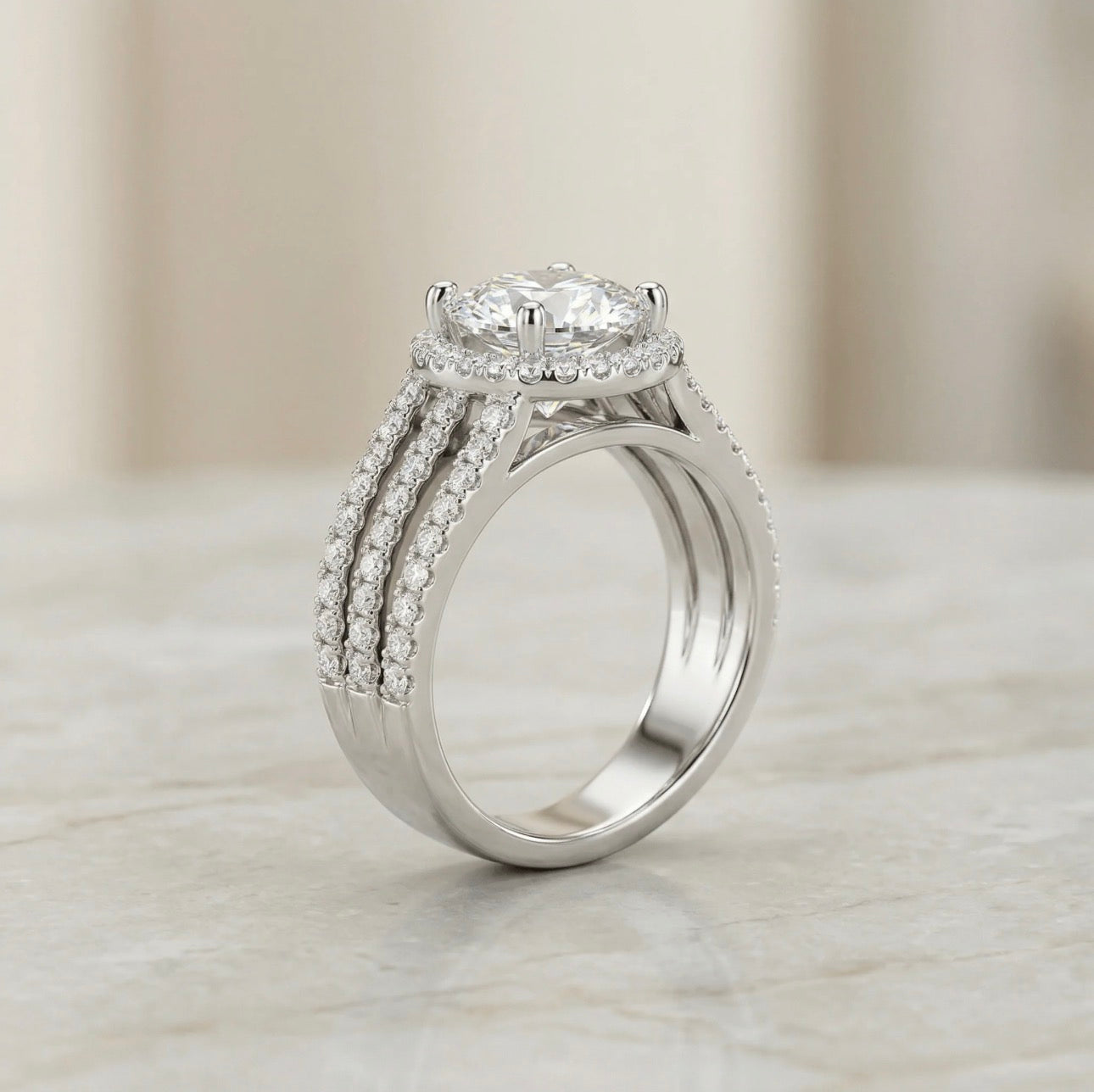 Moissanite Triple Row Ring